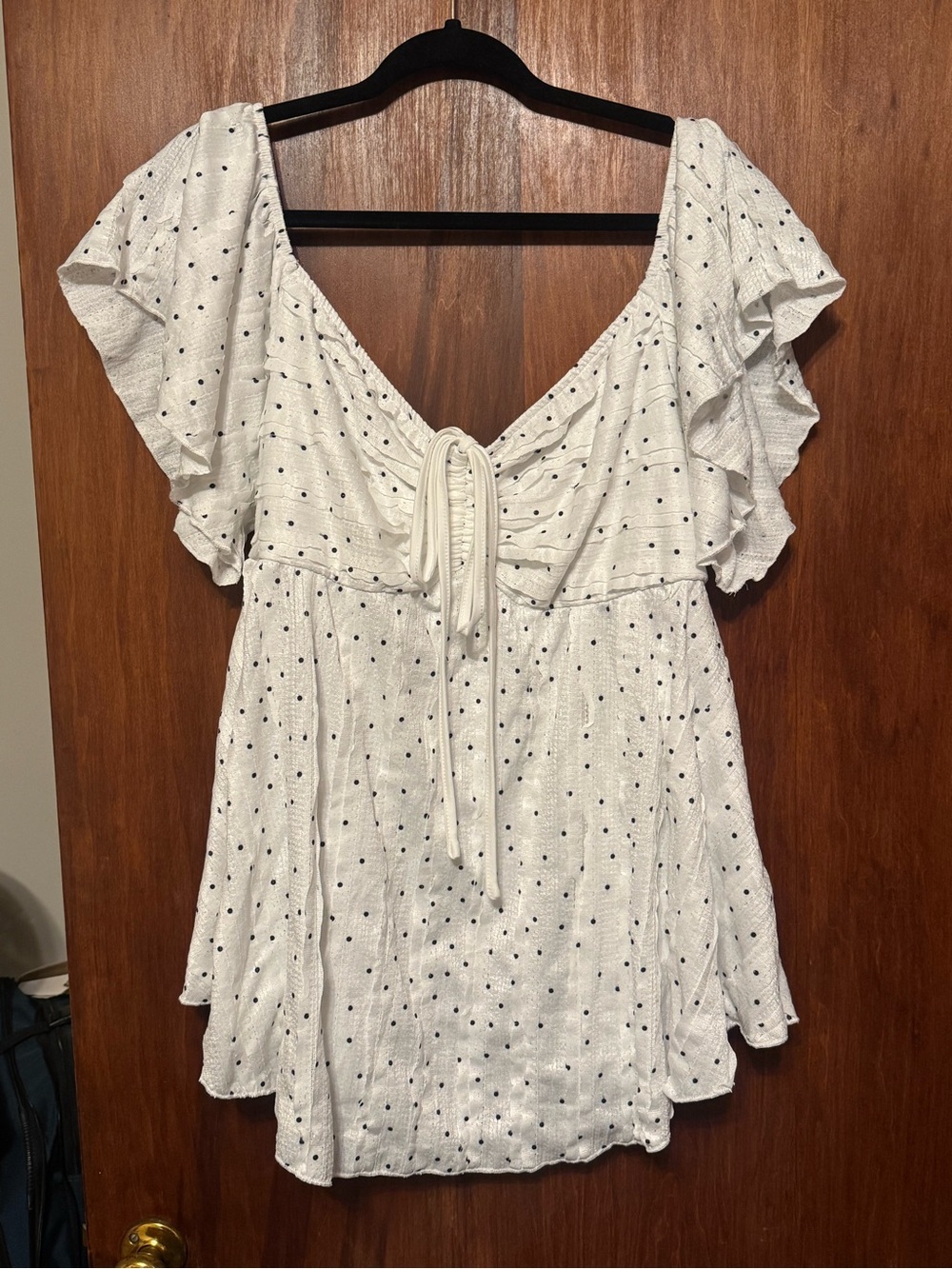 Women’s Plus Size Polka Dot Cottagecore Tie Front Blouse 3XL